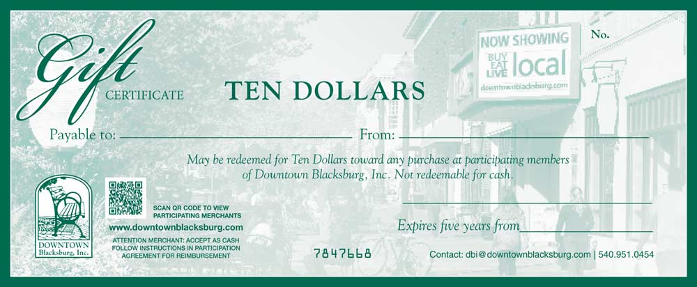 gift certificates blacksburg